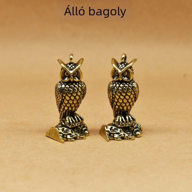 Álló bagoly szobor sárgarézből, otthoni dekoráció, antik stílusú dísz, tea pet dekoráció