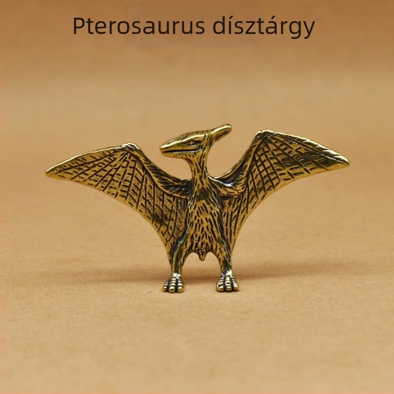 Sárgaréz retro asztali szobor pteroszaurusz és dinoszaurusz ábrázolásával, otthoni dekoráció, kézműves alkotás
