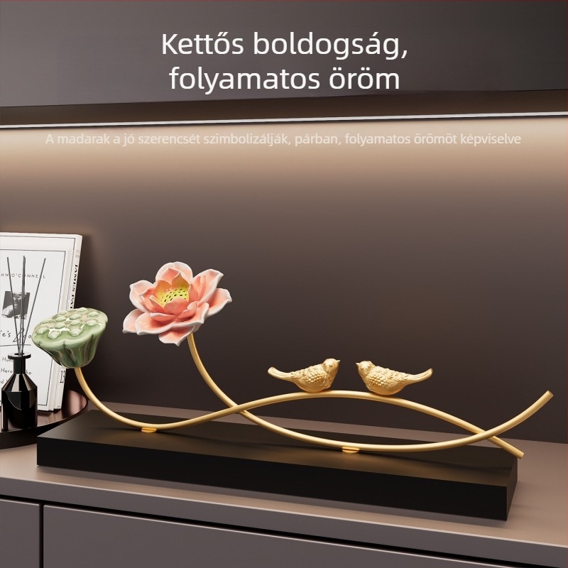 Új kínai stílusú lótusz virág dekoráció bejárathoz, nappalihoz, TV-szekrényhez és irodához – Zen ihletésű dizájn