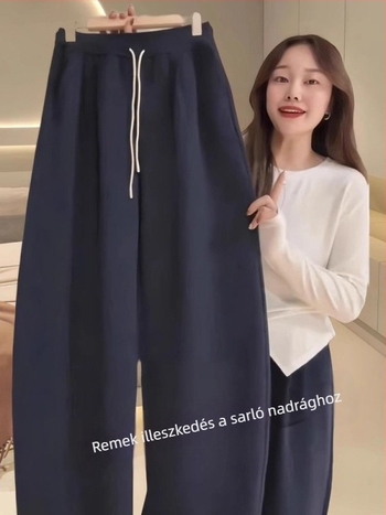 Női fleece-es sportnadrág, magas derék, petite méret, banán-széles lábszár, egyenes szabás, ősz 2025