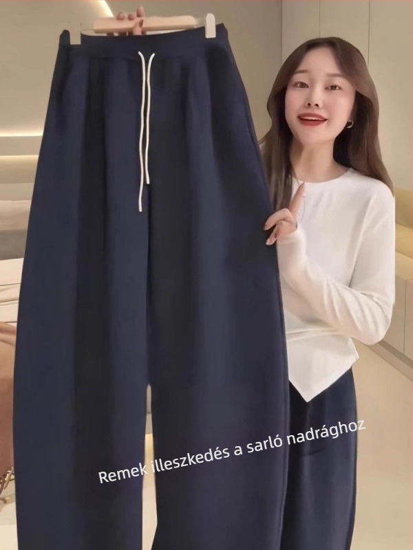 Női fleece-es sportnadrág, magas derék, petite méret, banán-széles lábszár, egyenes szabás, ősz 2025