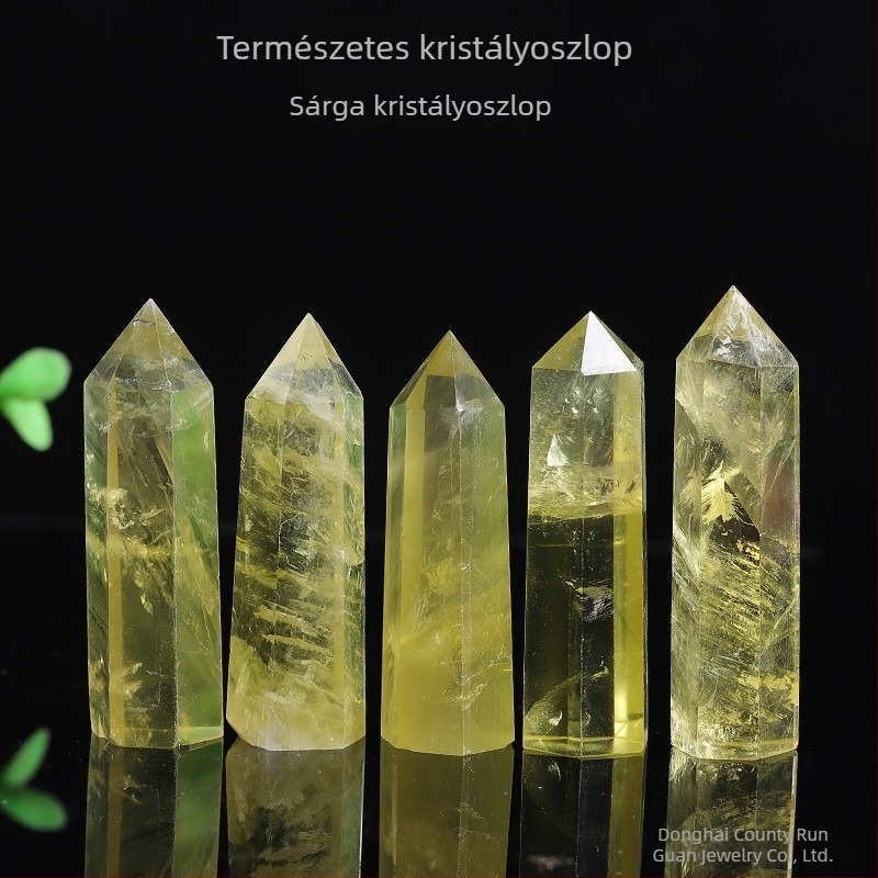 Citrin kristályos oszlop, hexagonális alak, éles csúcsú, polírozott dísz