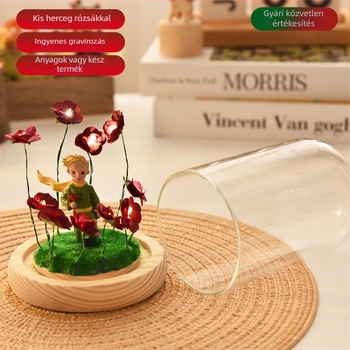 A Kis Herceg rózsaszín üvegbúra figurája – üveggömbbel, DIY ajándék Valentin-napra, születésnapra és karácsonyra
