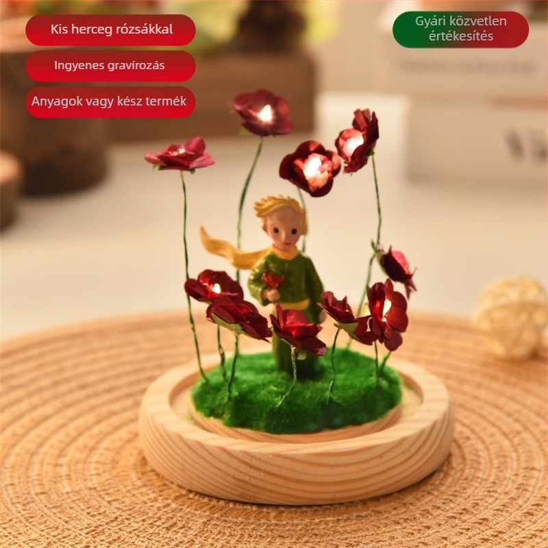 A Kis Herceg rózsaszín üvegbúra figurája – üveggömbbel, DIY ajándék Valentin-napra, születésnapra és karácsonyra