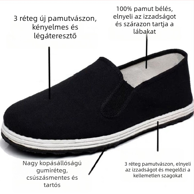 Aijunbao háromrétegű vászoncipő tavasz-őszre, régi Beijing-stílus, uniszex, fekete, lélegző, kopásálló gumitalp