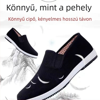 Férfi vászoncipő Beijing-stílusban, slip-on, puha talp, légáteresztő, fekete, egyedi kiadás