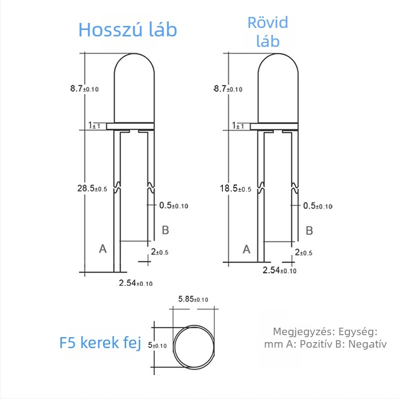 5 mm-es sárga LED jelzőfény, ultra fényes, lyukon keresztüli szereléshez