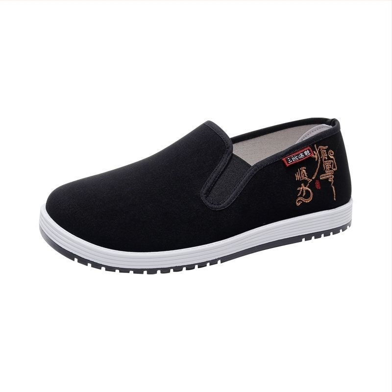 Férfi vászoncipő, slip-on, könnyű és légáteresztő, A ló évének hímzése, fekete, puha talp, csúszásmentes