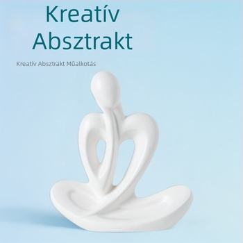 Thinker kerámiadísz fehér porcelánból, modern minimál stílusú nappali dekoráció