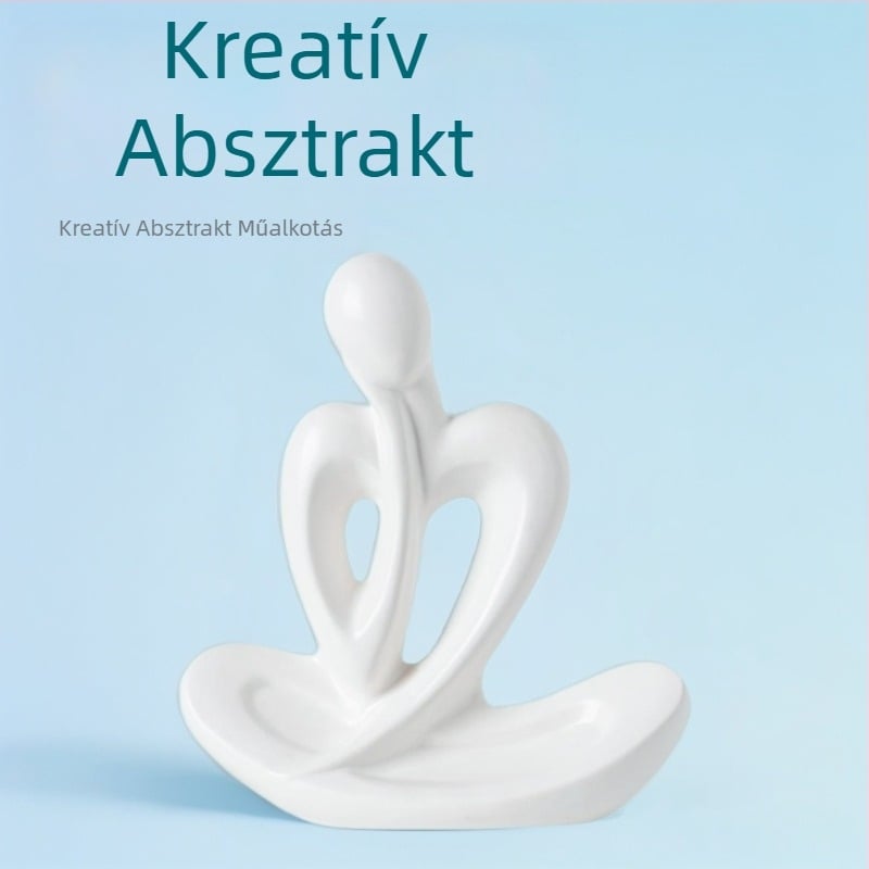Thinker kerámiadísz fehér porcelánból, modern minimál stílusú nappali dekoráció