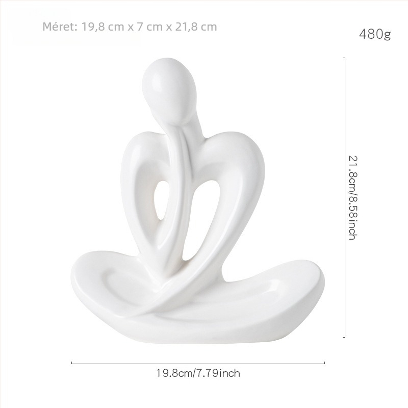 Thinker kerámiadísz fehér porcelánból, modern minimál stílusú nappali dekoráció