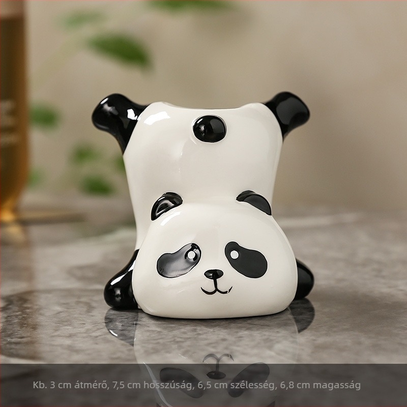 Kerámia Panda figurka – fürdőszobai dekoráció, fogkefés pohártartó
