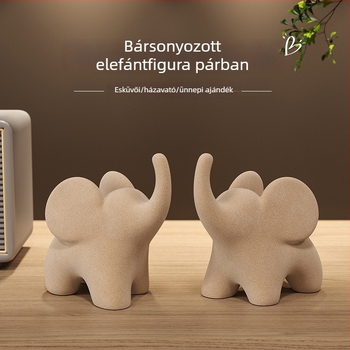 Velúrhatású műgyanta elefánt pár dísz – lakásavató dekoráció