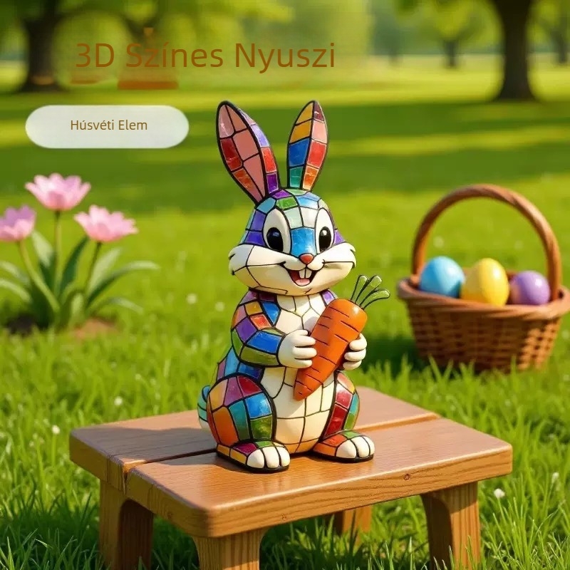 3D színes nyuszi gyanta figura – éjszakai fény otthonhoz és kerthez, húsvéti dekoráció, kreatív ajándék a hálószobába