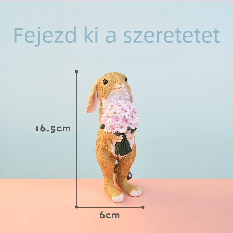 Édes nyuszifigurás dísz gyantából, kerti dekoráció, kreatív mini ajándék születésnapra és Tanárnapra