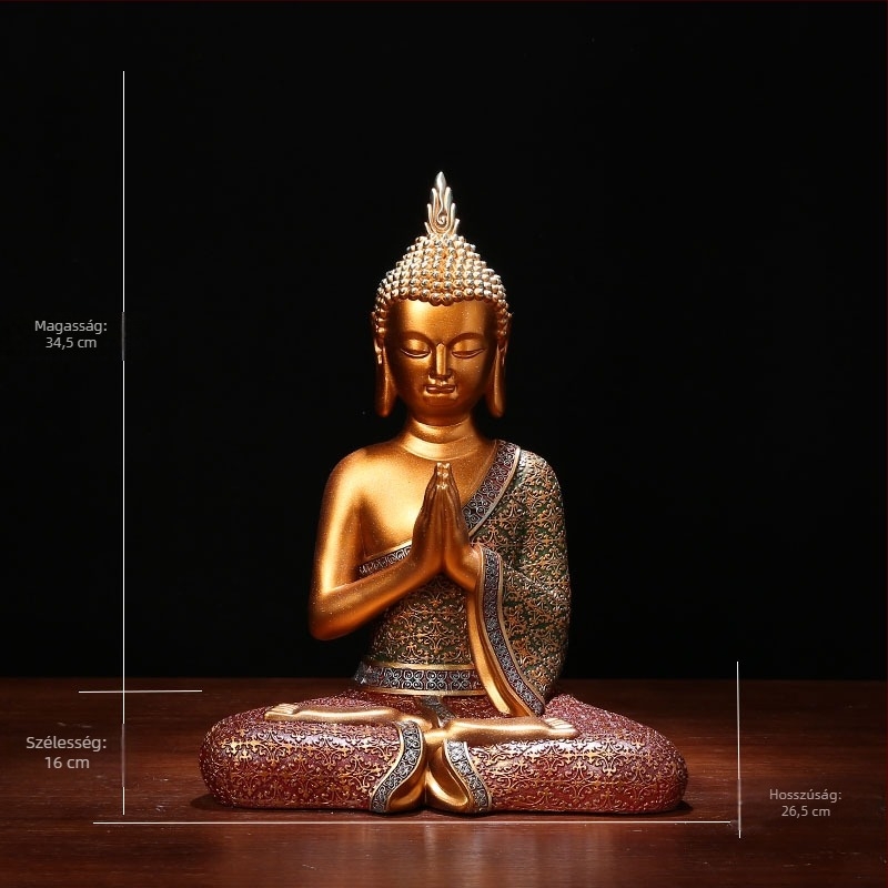 Thai Buddha szobor gyantából készült dekoráció a nappaliba vagy a dolgozószobába, Délkelet-ázsiai ihletés
