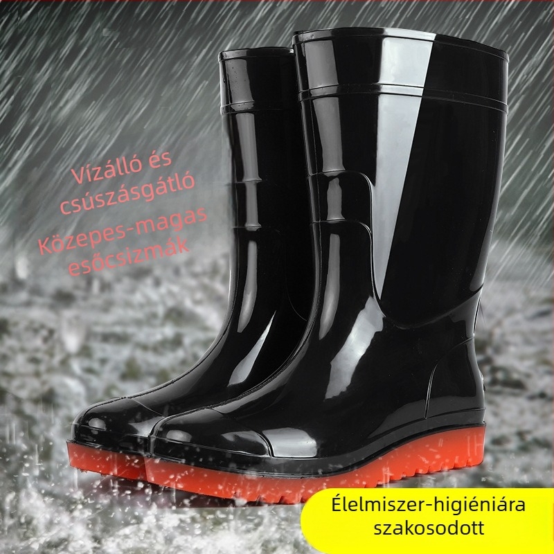 Nagyméretű lapos esőcsizma férfiak és nők számára, középmagas szár, fehér, higiénikus munkacipő élelmiszeripar számára