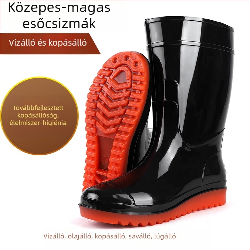 Nagyméretű lapos esőcsizma férfiak és nők számára, középmagas szár, fehér, higiénikus munkacipő élelmiszeripar számára