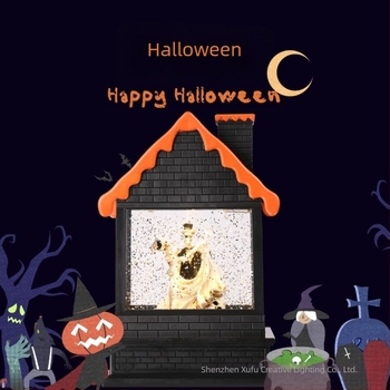 Halloween Fekete Ház Kristály Szél Lámpa – Pár Ragasztott Csontváz, Zenés Szél Lámpa Hó-Effektussal