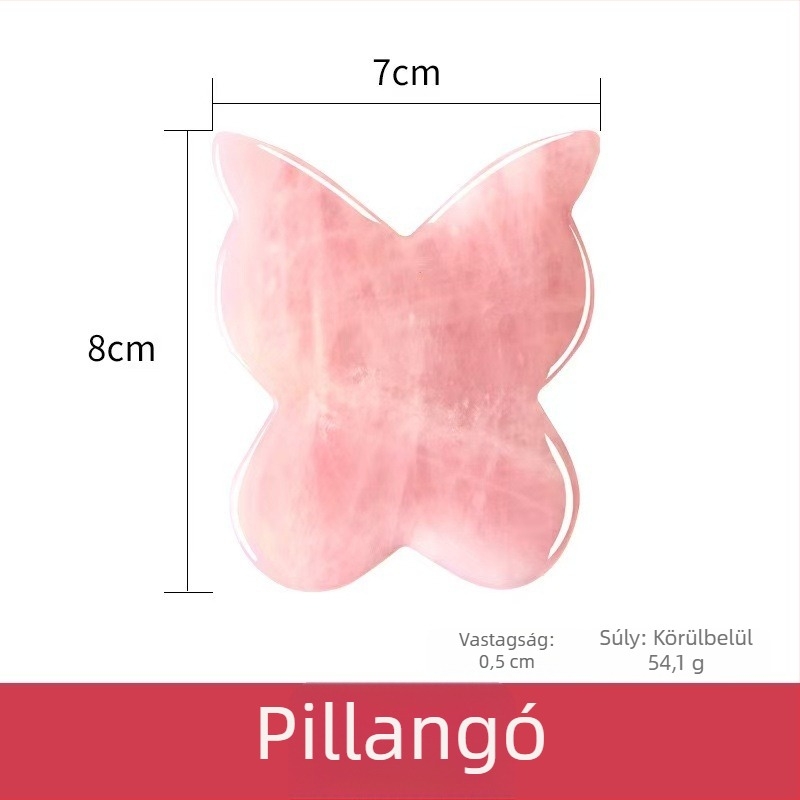 Rózsaszín kvarc Gua Sha arcápoló eszköz, pillangó alakú