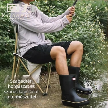 Warrior férfi esőcsizmák, középmagasságú, vízálló gumicsizma horgászathoz, visszaverő részletekkel és húzózsinórral