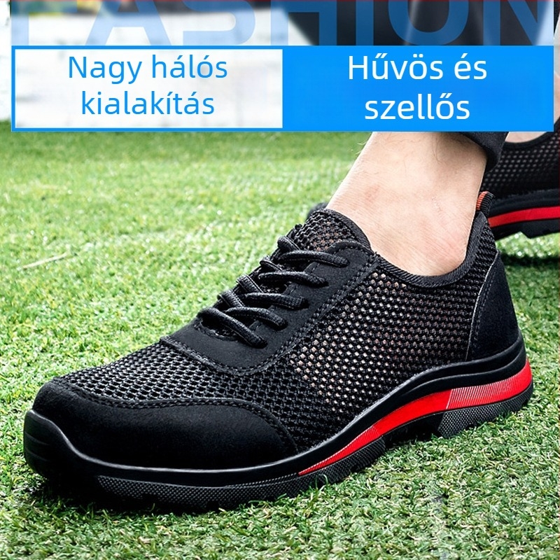 Férfi munkavédelmi cipő, ütésálló és átszúrás elleni védelemmel, lélegző, könnyű munkacipő építkezéshez