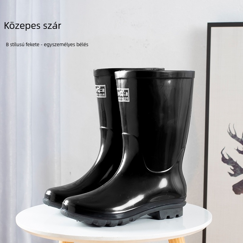 Férfi fekete PVC esőcsizma középmagas, melegen bélelt belsővel, vízálló munkára és bányászatra