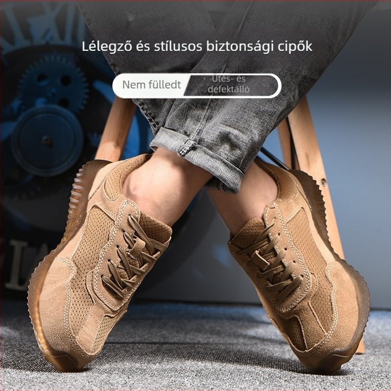 Velúr szarvasmarhabőrből készült munkavédelmi cipő, ütés- és perforáció elleni védelemmel, puha talp, tavasz–ősz modell