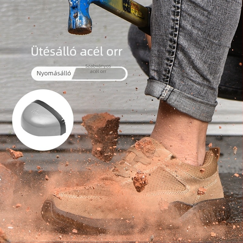 Velúr szarvasmarhabőrből készült munkavédelmi cipő, ütés- és perforáció elleni védelemmel, puha talp, tavasz–ősz modell