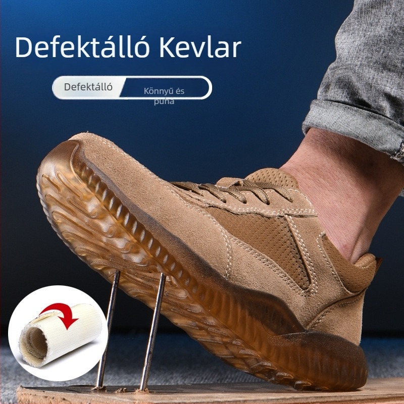 Velúr szarvasmarhabőrből készült munkavédelmi cipő, ütés- és perforáció elleni védelemmel, puha talp, tavasz–ősz modell