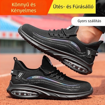Légáteresztő Fly-Knit munkavédelmi cipő acélorrvédővel, ütés- és perforáció-ellen, rezgéscsillapító, csúszásmentes, könnyű - Fekete