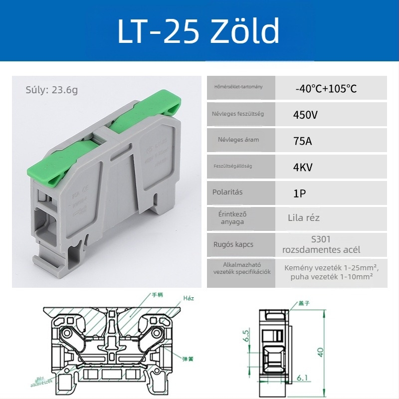 LT-25 Ultra‑magas áramú, nagy négyszögletes sín terminál, gyorscsatlakozás, 75A