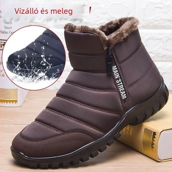 Férfi téli csizma fleece béléssel és vastag szigeteléssel, oldalsó cipzárral, vászon felsőrész, vulkanizált talp, csíkos mintázat, téli lábbeli, színek fekete, kék, khaki