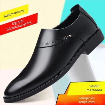 Férfi bőrcipő üzleti-casual stílushoz, teljes marhabőr, puha gumitalp
