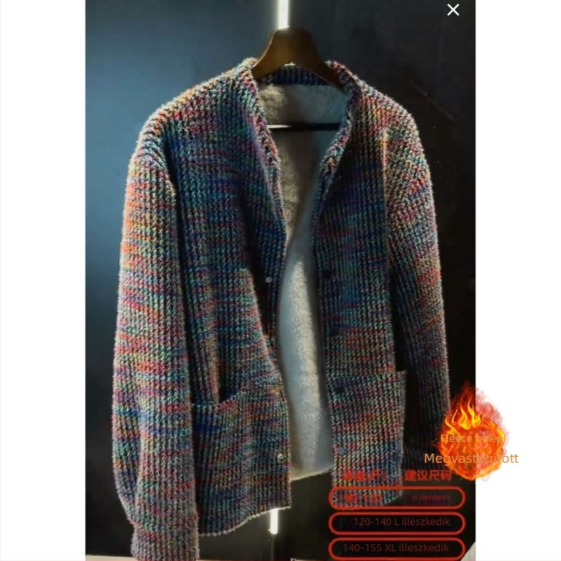 Férfi téli kabát ősz-téli Old Money stílusban, fleece béléssel, vastag, színes pöttyös mintázattal, szélálló és meleg, mindennapi viselethez.