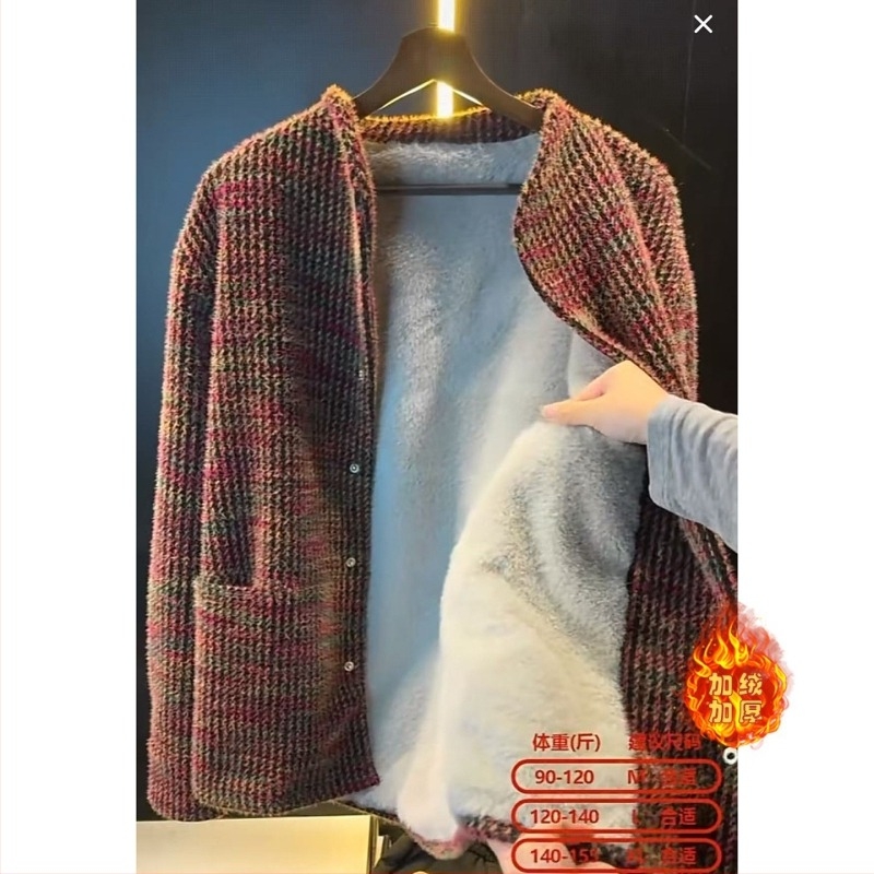 Férfi téli kabát ősz-téli Old Money stílusban, fleece béléssel, vastag, színes pöttyös mintázattal, szélálló és meleg, mindennapi viselethez.