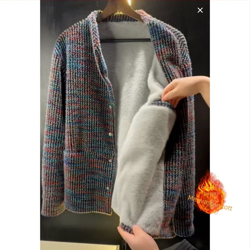 Férfi téli kabát ősz-téli Old Money stílusban, fleece béléssel, vastag, színes pöttyös mintázattal, szélálló és meleg, mindennapi viselethez.