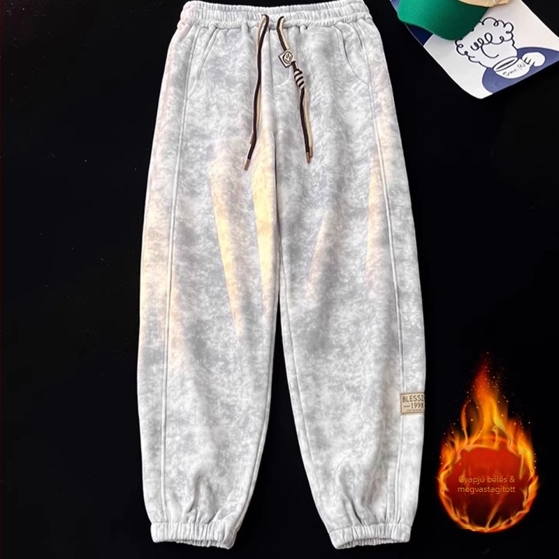 2025-ös új stílusú férfi jogger nadrág fleece béléssel, őszi-téli szezonra, laza szabás, nagy méret