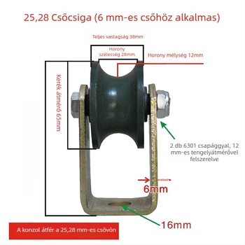 6 mm-es csővezető görgő tartóval, állványcsövekhez, sín görgő és csőmenet görgő