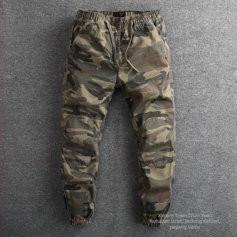 Férfi katonai zöld camouflage cargo jogger nadrág, cropped hossz, bokáig érő, tavasz–ősz