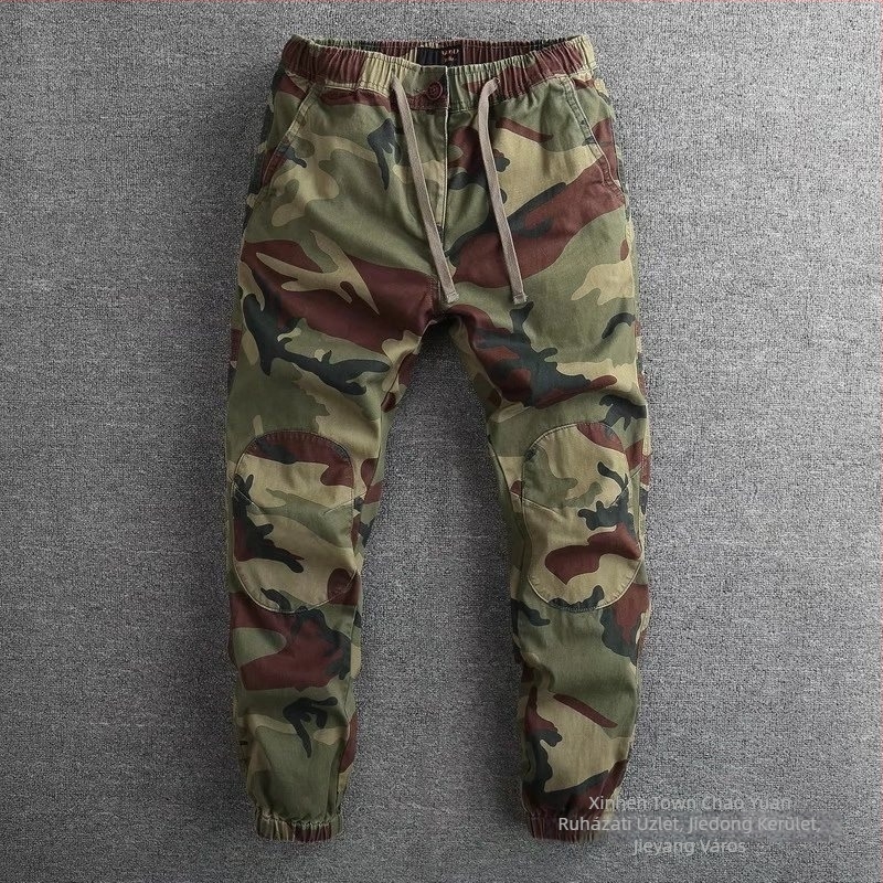 Férfi katonai zöld camouflage cargo jogger nadrág, cropped hossz, bokáig érő, tavasz–ősz