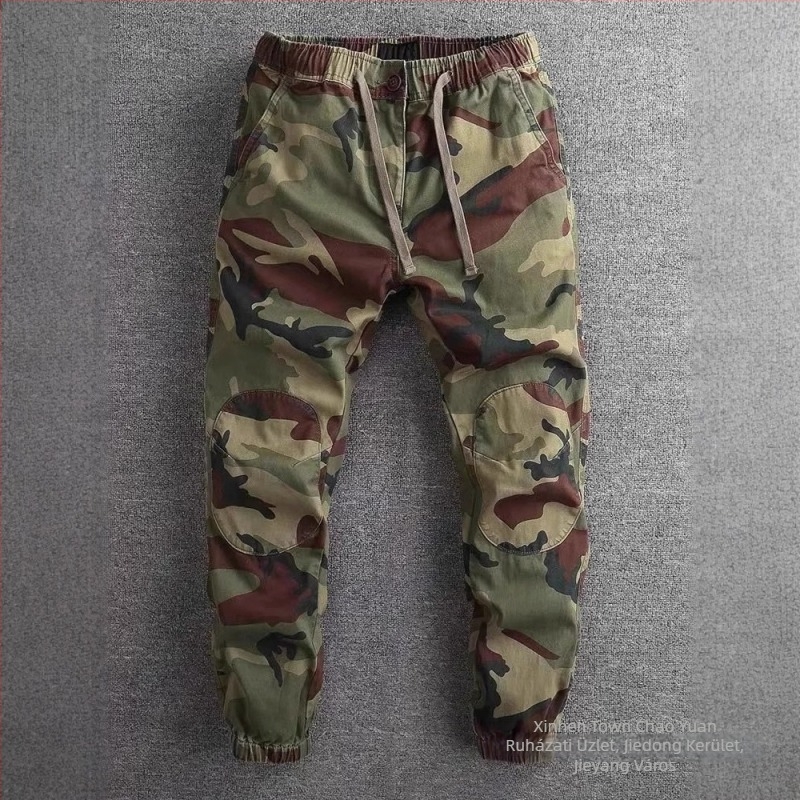 Férfi katonai zöld camouflage cargo jogger nadrág, cropped hossz, bokáig érő, tavasz–ősz