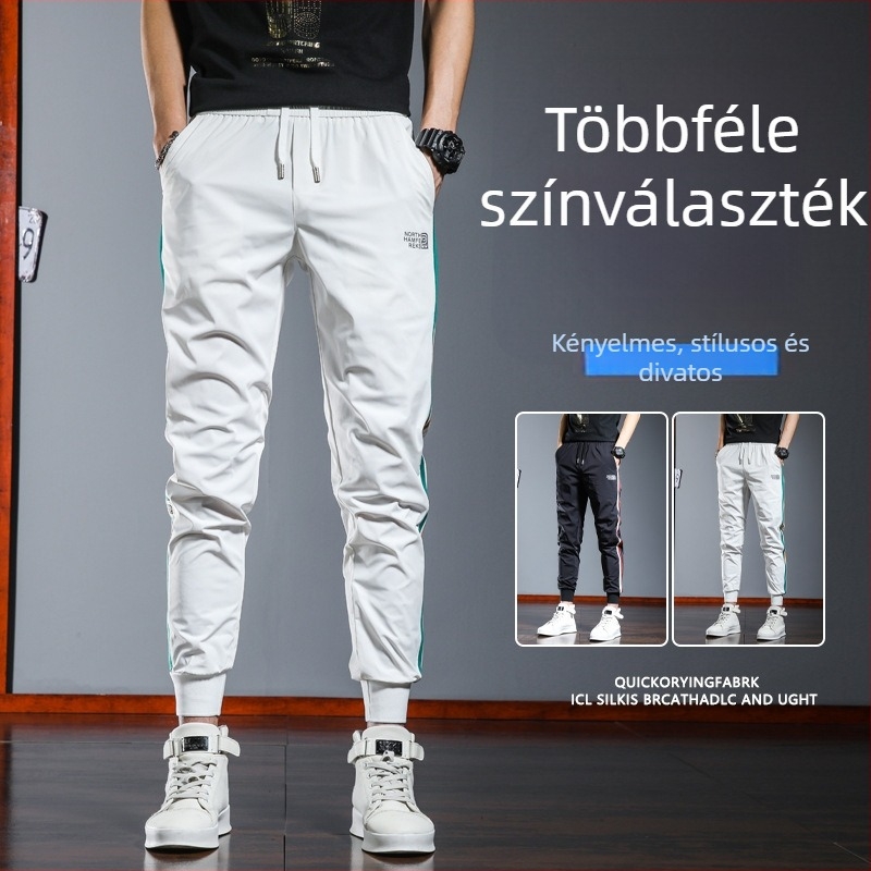 Nyári Ice Silk férfi sportnadrág, vékony, mindennapi viselet, magas derekú, elasztikus bokarész, harém fazon