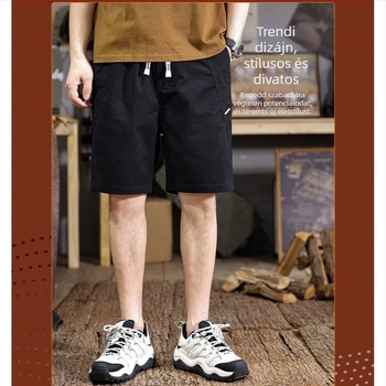2025 nyár: 100% pamut munkaruházati rövidnadrág férfiaknak, laza szabás, plusz méret, közepes hossz, sportos hétköznapi stílus