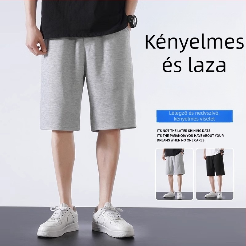Férfi nyári pamut sportos rövidnadrág, lazán szabott, térd alá érő hossz, egyszínű, kosárlabda stílus, plusz méret
