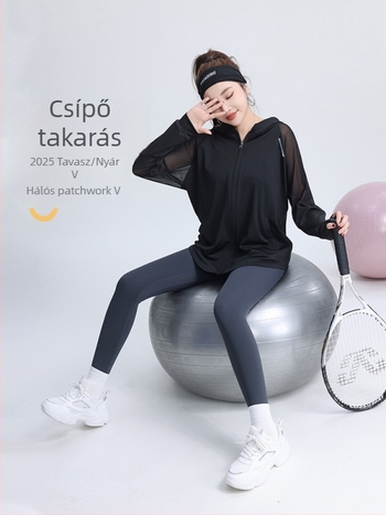 Plusz méretű női jóga dzseki kapucnival, lazán szabott, hosszú ujjú, sportos kabát őszre és tavasszal