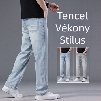 Férfi Ice Silk laza farmer, 2026 tavasz-nyár, Tencel, gyűrődésálló, egyenes szárú, plusz méret, vékony, koptatott, hétköznapi nadrág