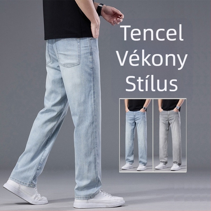 Férfi Ice Silk laza farmer, 2026 tavasz-nyár, Tencel, gyűrődésálló, egyenes szárú, plusz méret, vékony, koptatott, hétköznapi nadrág