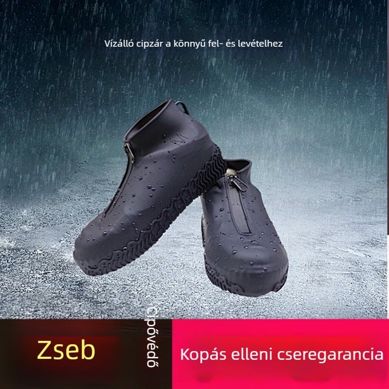 Zipzárral záródó szilikon esőcsizma-védő, vízálló, csúszásmentes, vastított, felnőtteknek és gyerekeknek