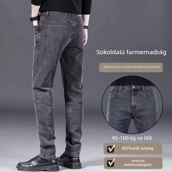 Férfi könnyű nyári farmernadrág, egyenes szárú, elasztikus, mindennapi viselet.